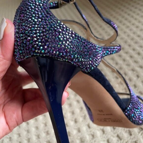 Jimmy Choo Blue Rhinestone Lang Pumps - Picture 6 of 7